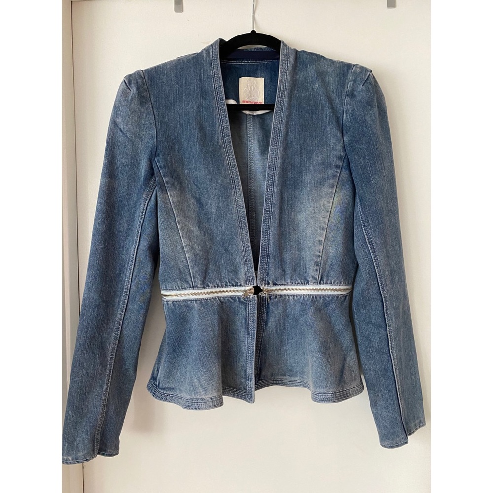 COPY - Rebecca Taylor Denim Zipper Peplum Blazer …